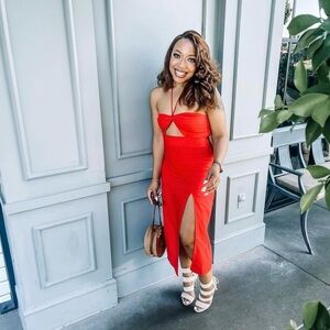 Wynn halter neck linen blend midi dress